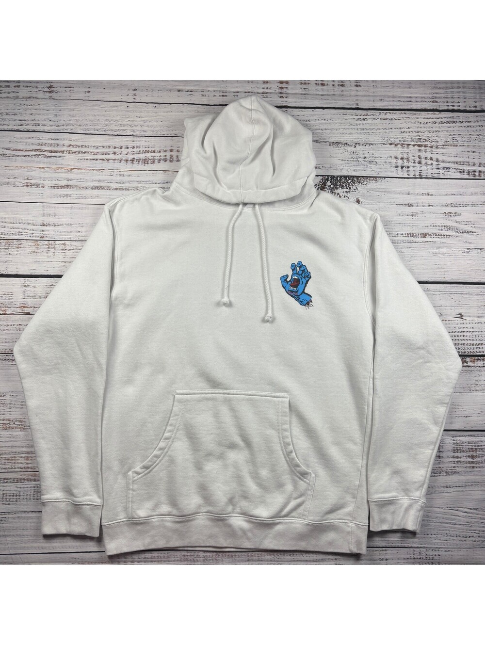 Santa Cruz Skateboards Pullover Hoodie Screaming Hand Fleece White Size M
